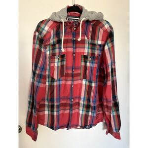 Jack & Jones Boys Detachable Hood Plaid Cotton Shirt Jacket Red Blue Green XL